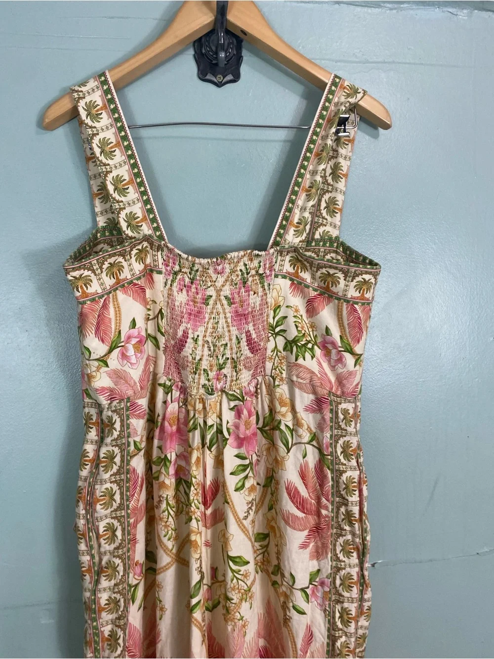 Farm Rio Palm Dream Strappy Jumpsuit Floral Linen Blend XL